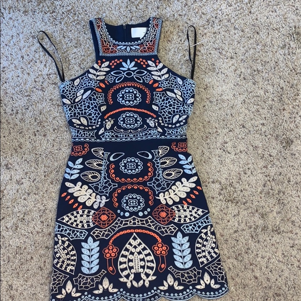 patterned navy blue dress